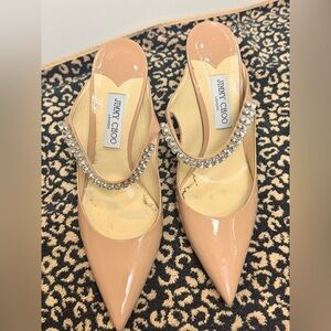 Jimmy Choo Blush Patent Leather Heels with Crystal Strap